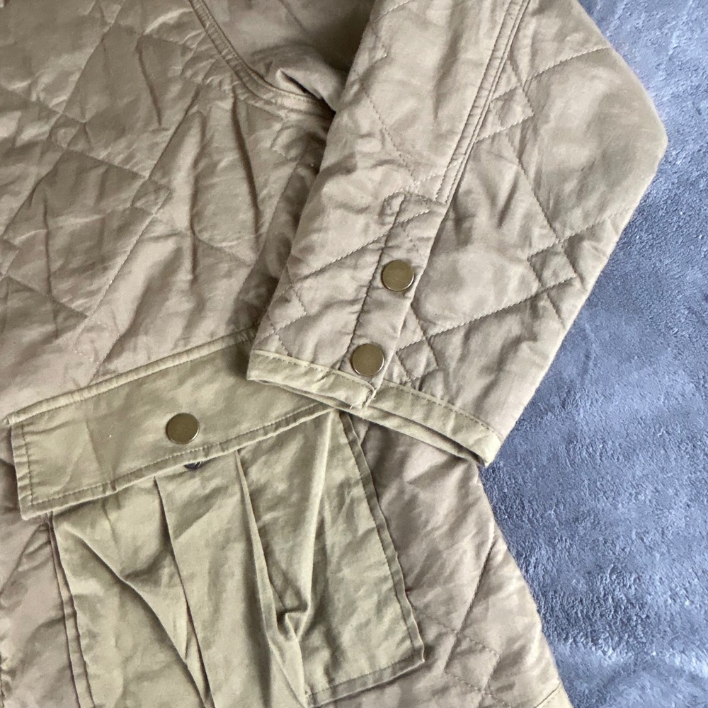Wishlist Olive Green Quilted Barn Jacket Cargo Pockets M/L Utility Shacket - Picture 8 of 13